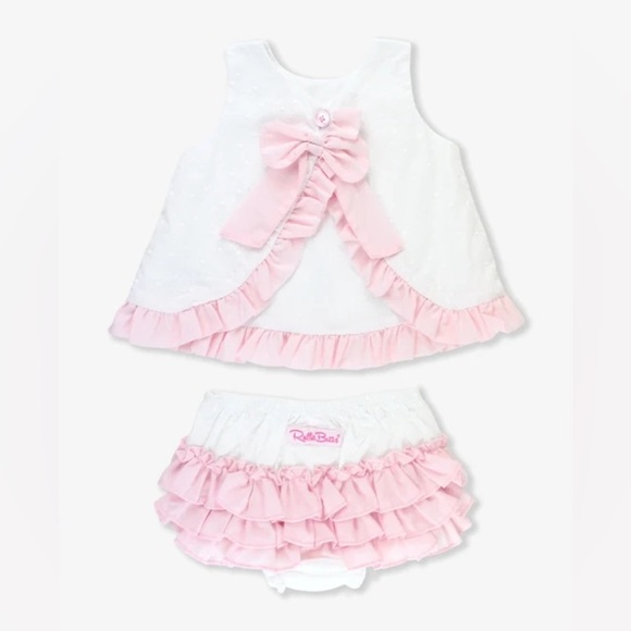RuffleButts Matching Bow set Swiss Dot Swing Top Bloomers shorts baby girl dress - Picture 1 of 8